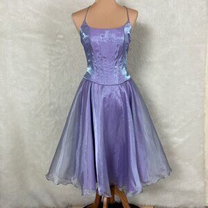Vintage 80s 90s Cache Shimmer Lilac Purple Organza Lace Up Dress Fairy 6